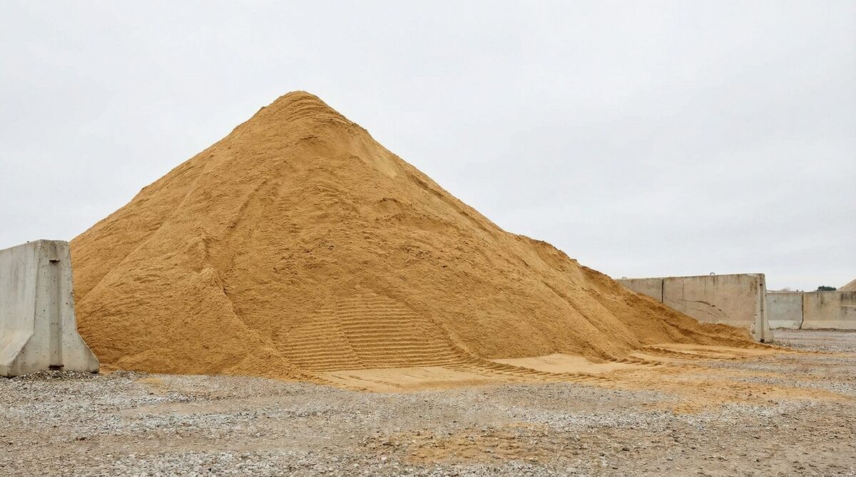 Construction sand pile with price tags showing different costs