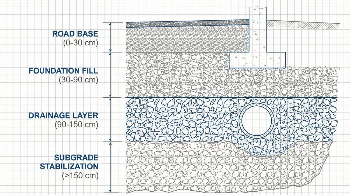 Cross-section diagram showing crushed concrete layers at different depths