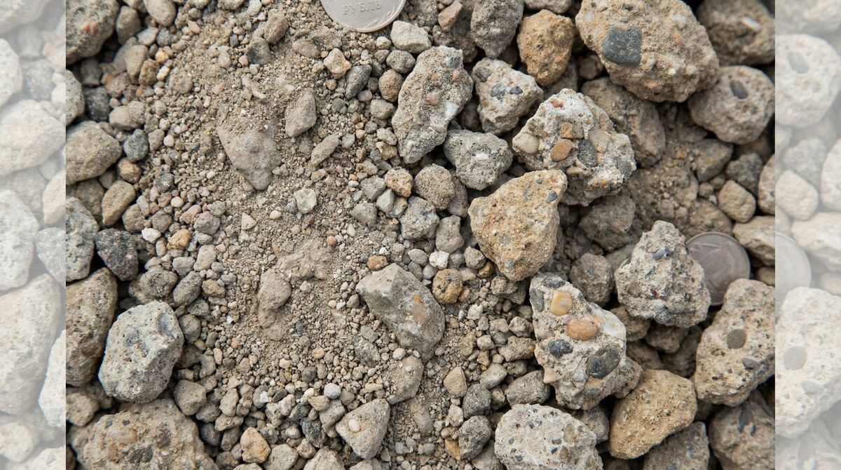 Close-up view of crushed concrete fines showing texture and particle size