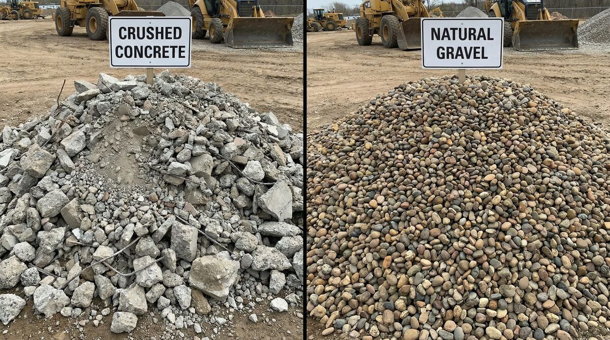 comparison of crushed concrete and gravel materials side by side
