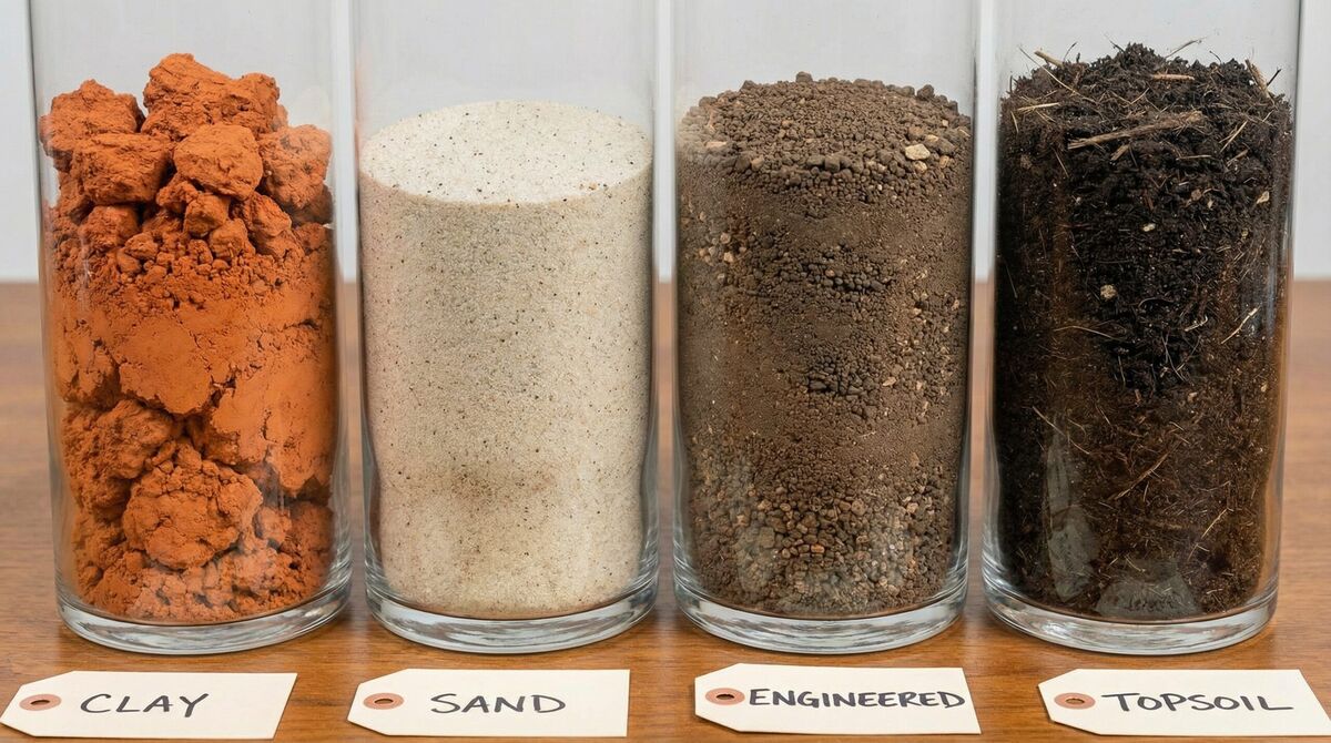 Different types of fill dirt samples comparison