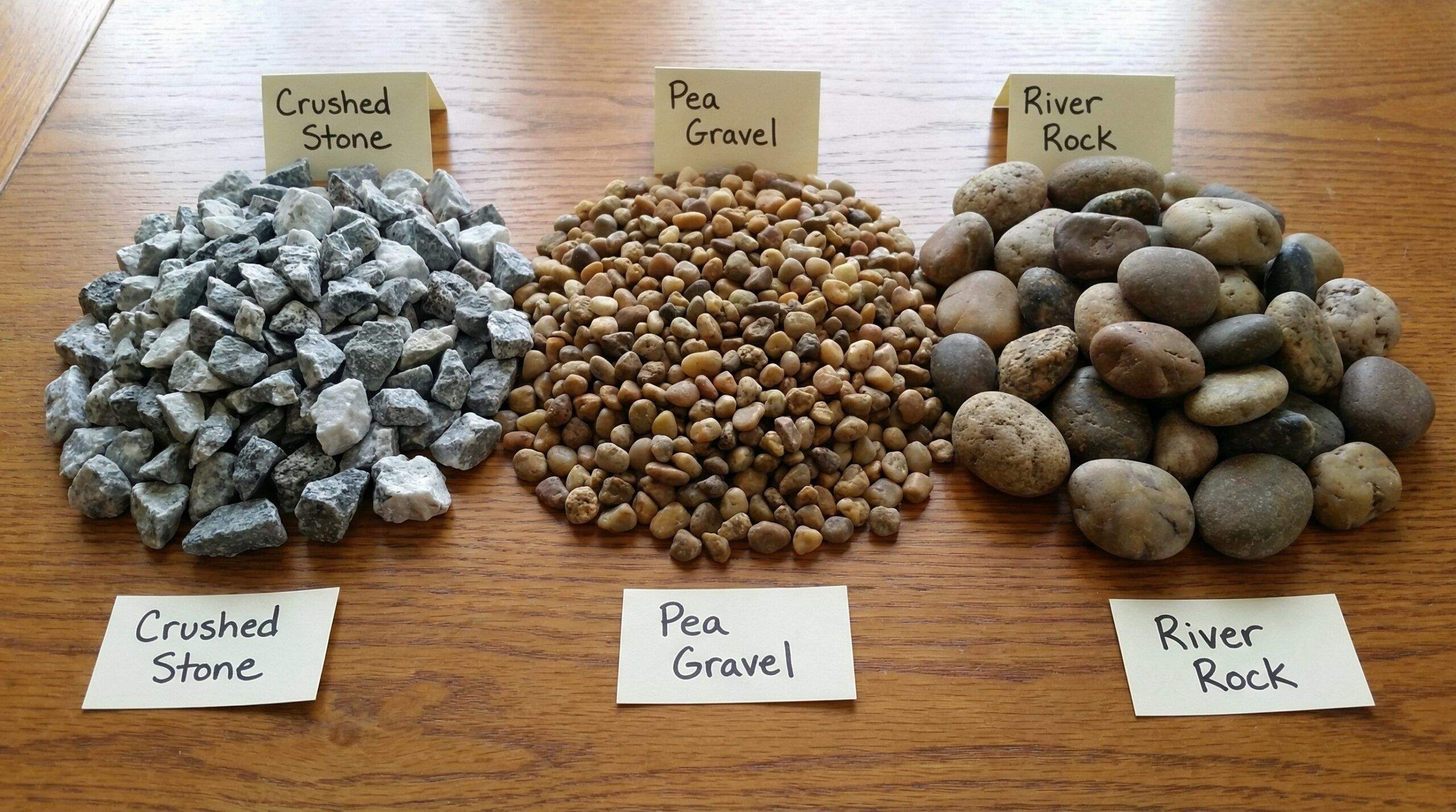 Different types of gravel samples comparison