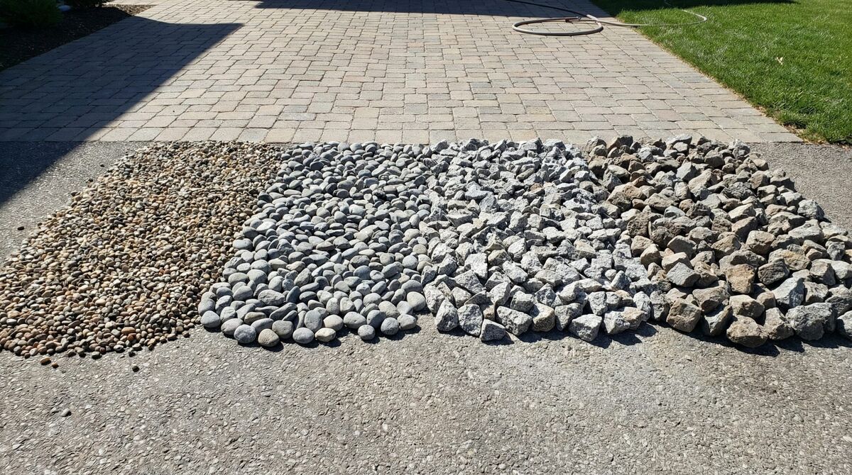 Different stone sizes displayed on driveways