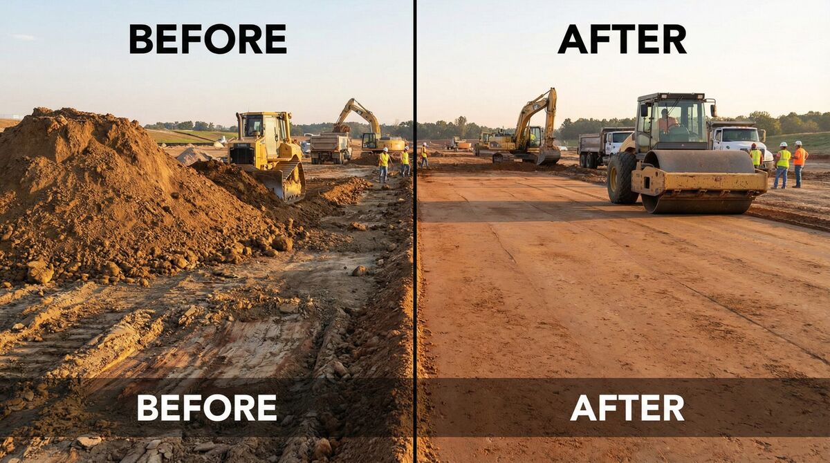 Fill dirt compaction before and after comparison