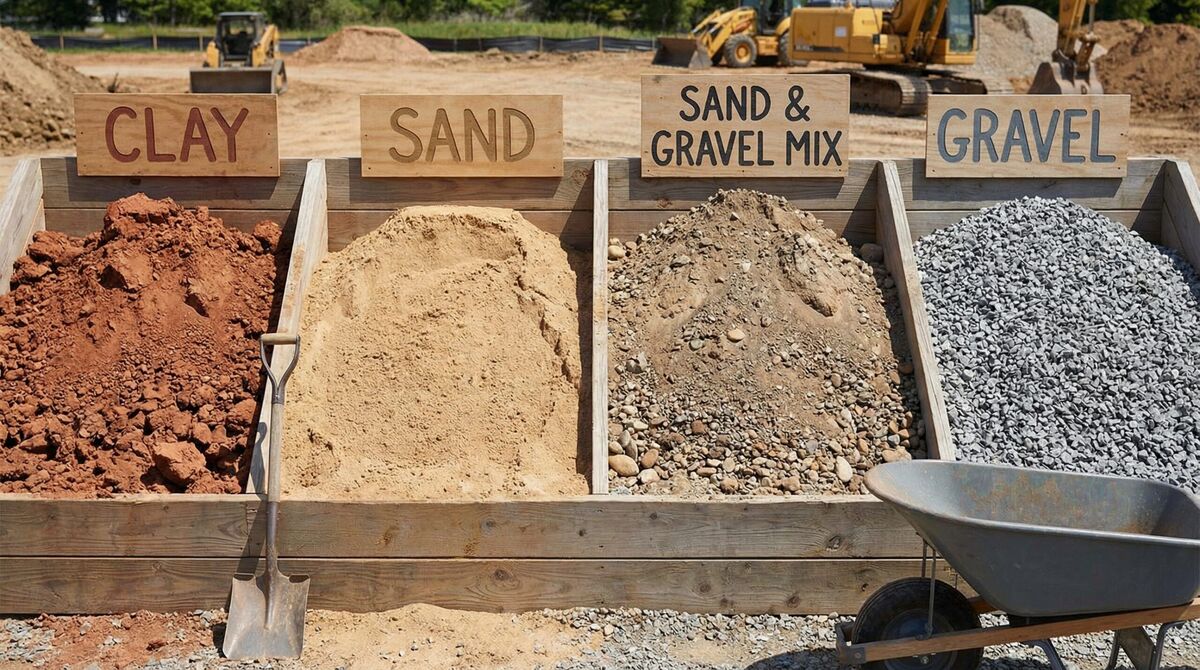 Different types of fill dirt materials displayed