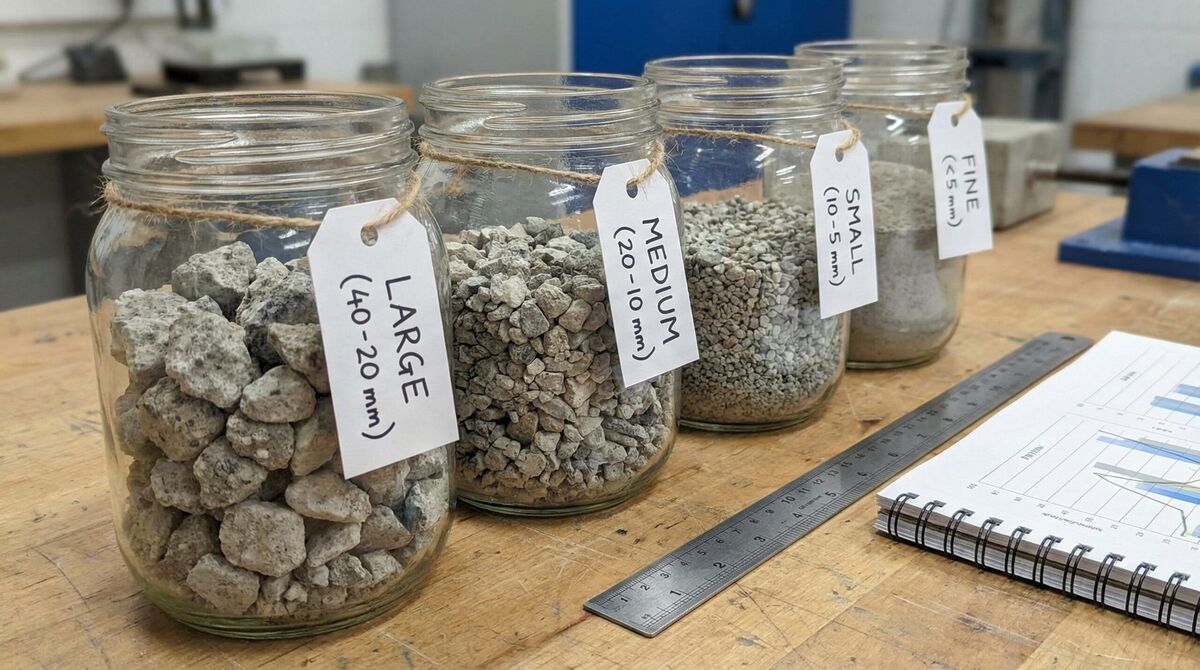 Grade comparison crushed concrete samples labeled