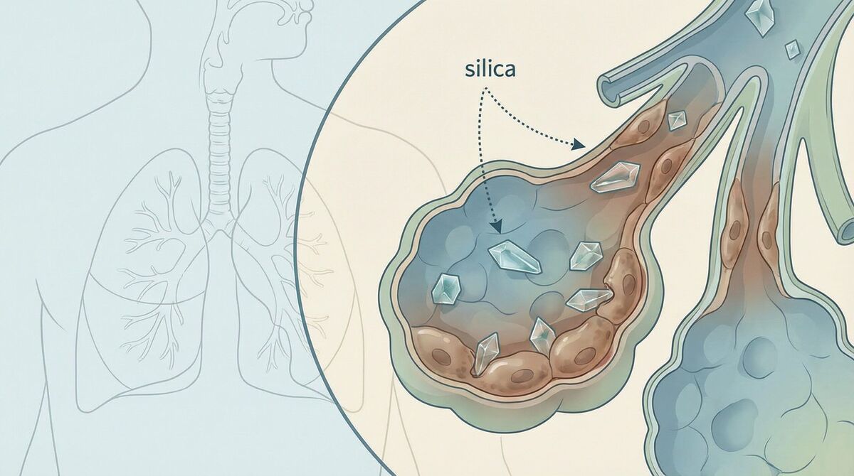 Microscopic silica particles in lung tissue diagram