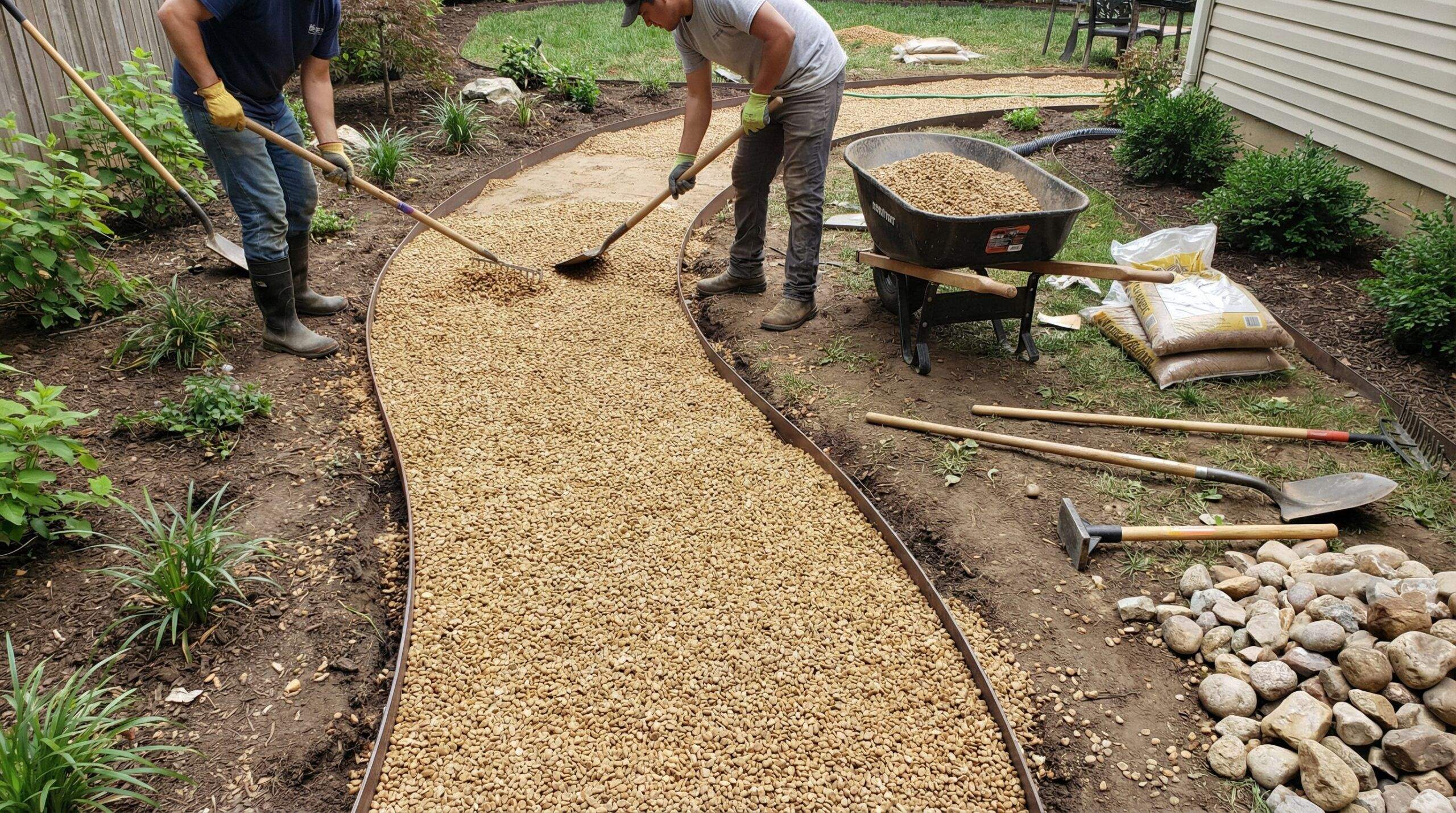 Pea gravel path installation process