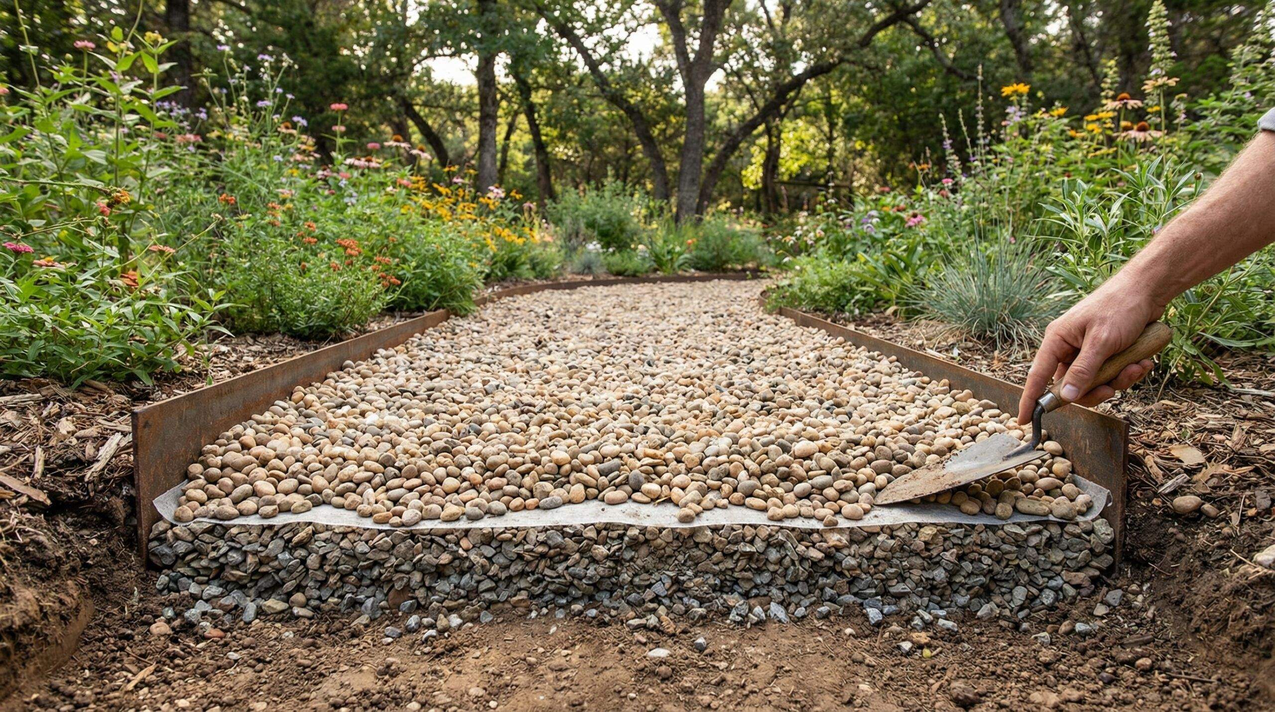 Pea gravel pathway with proper base installation