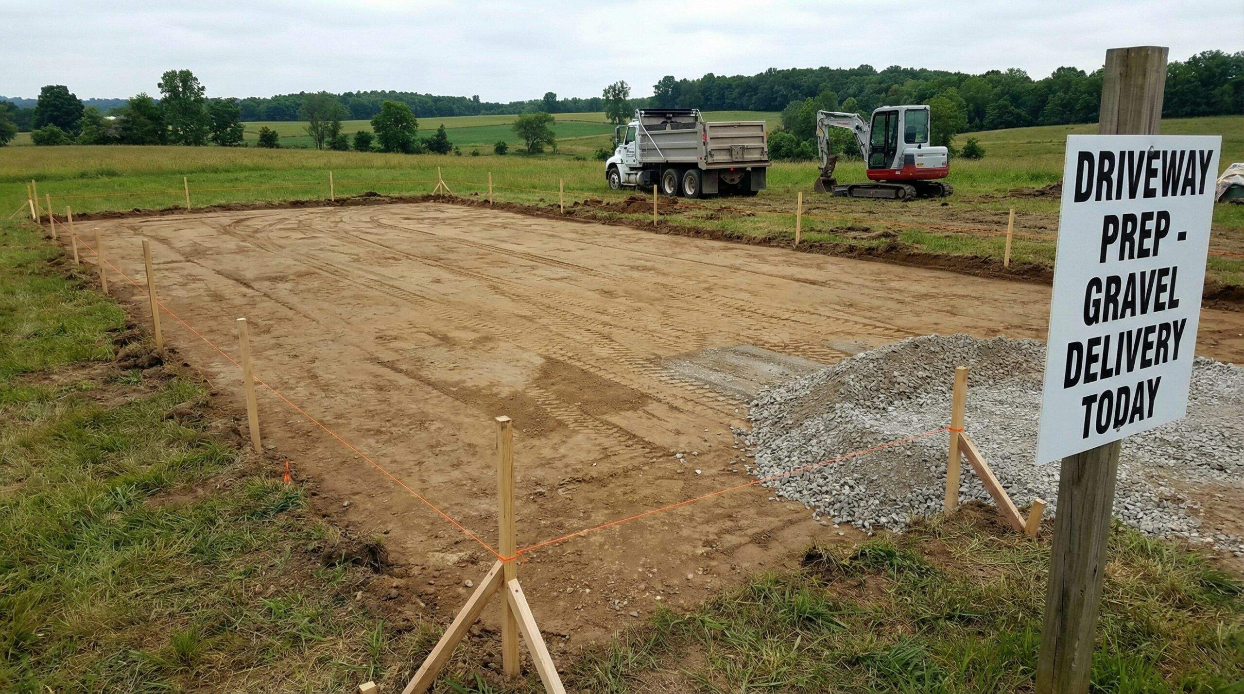 Prepared driveway site ready for gravel delivery