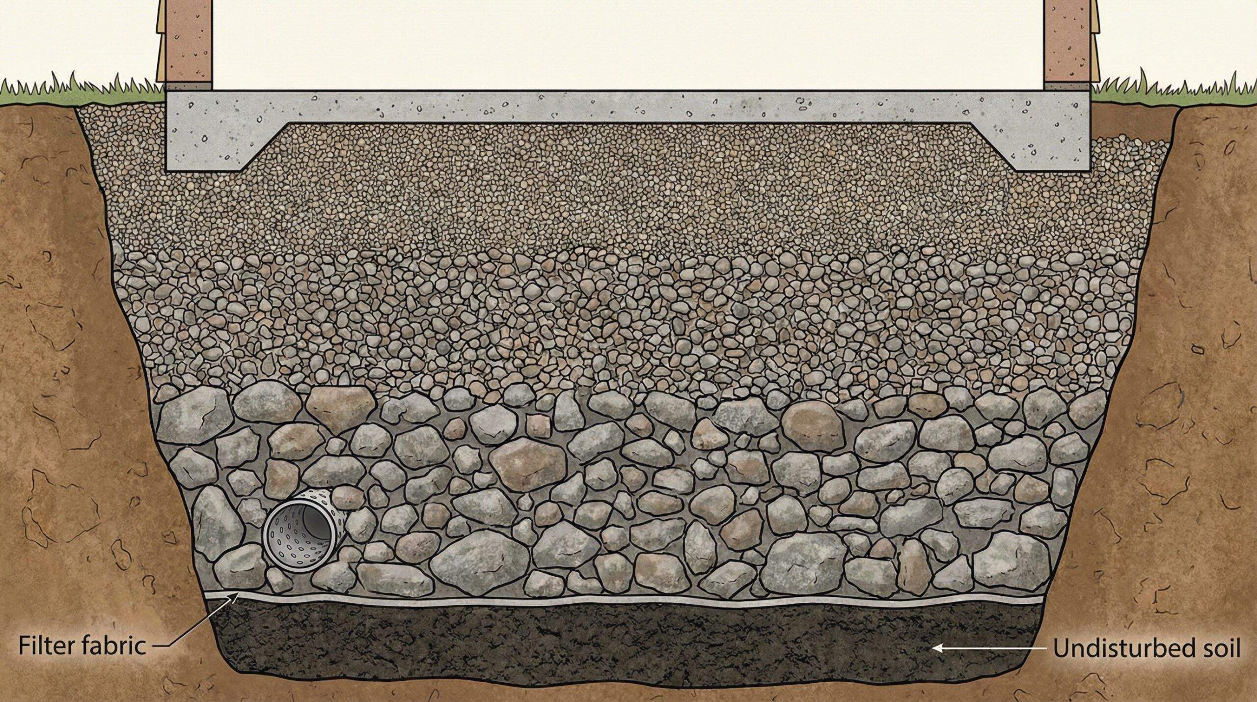 Proper gravel installation layers wet area foundation