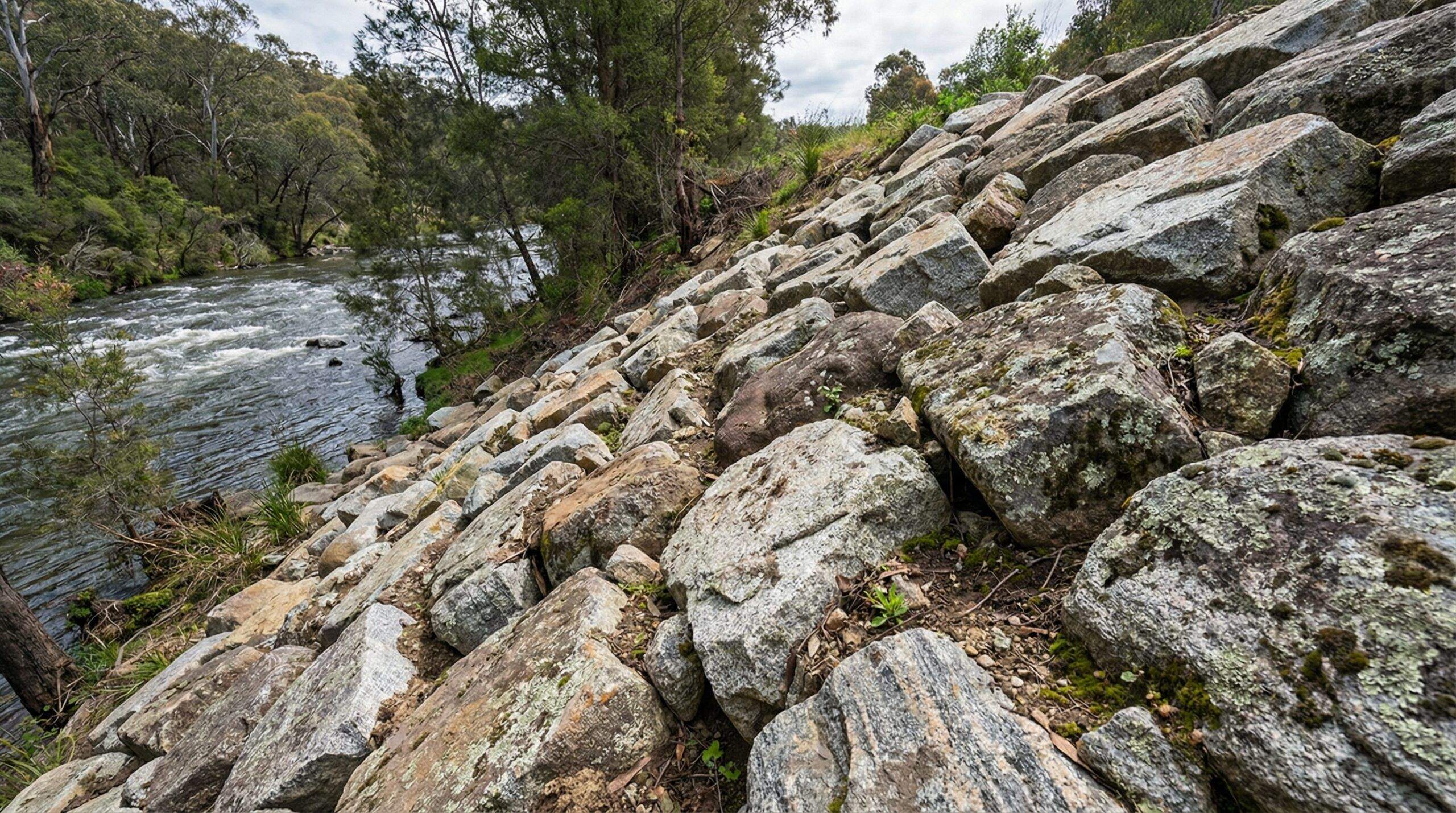 Riprap stones preventing erosion on slope