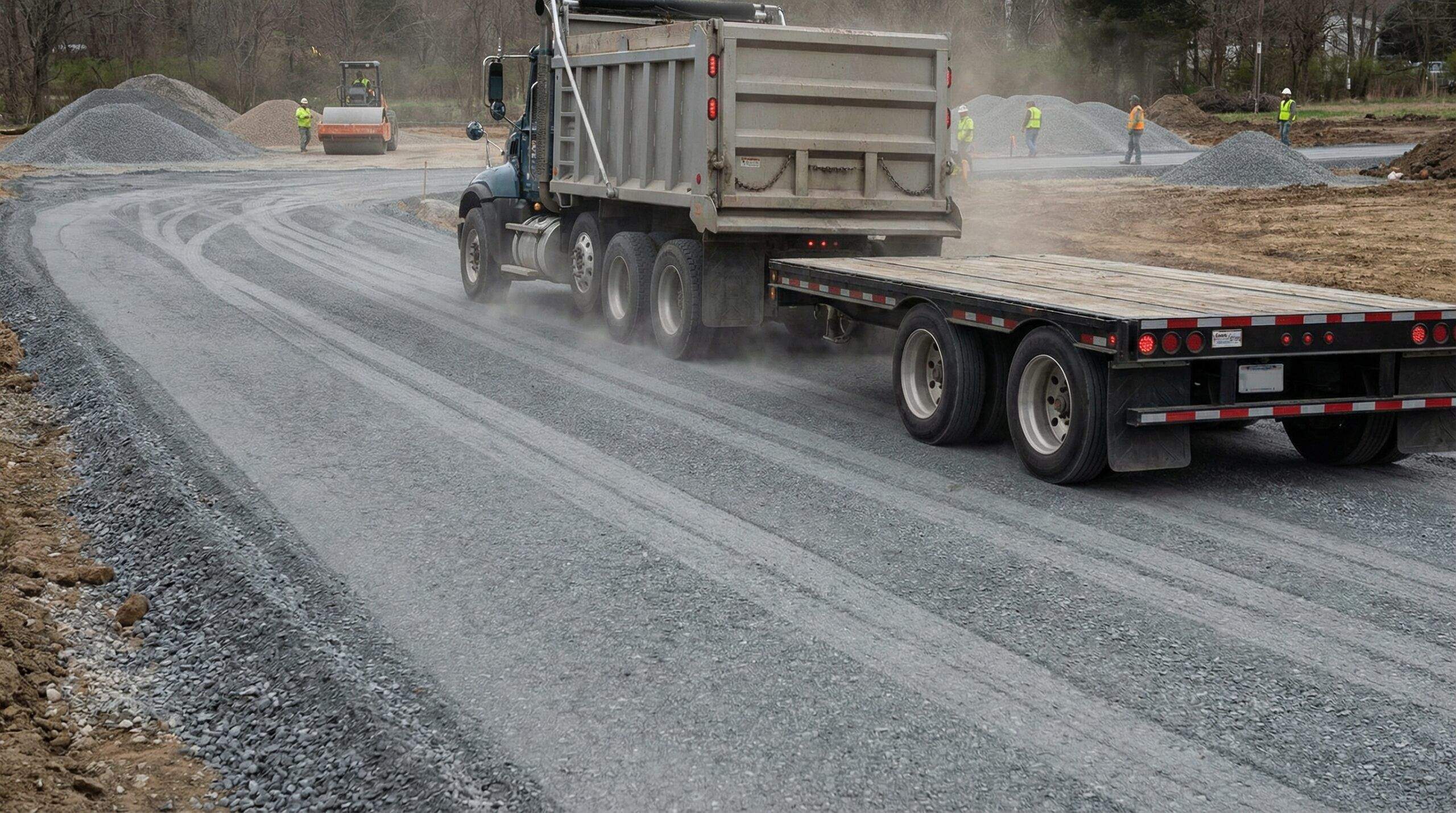compacted road base driveway showing smooth, stable surface with heavy vehicle