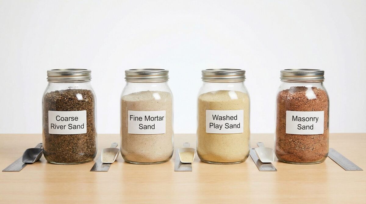Different types of sand samples labeled with prices