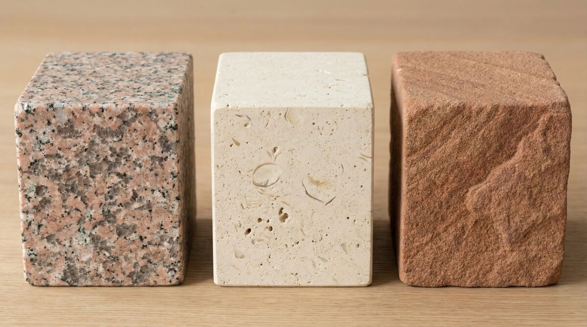 Comparison Of Granite Limestone Sandstone Samples With Price Tags
