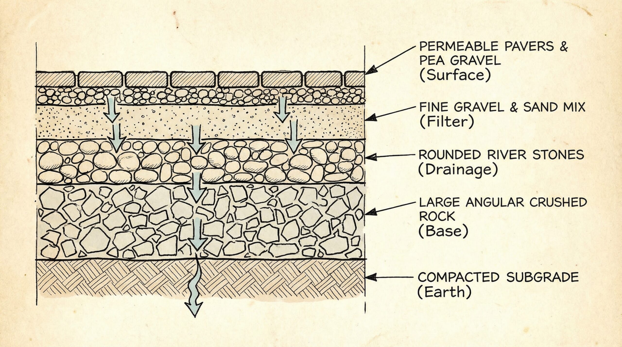 layered gravel construction cross section